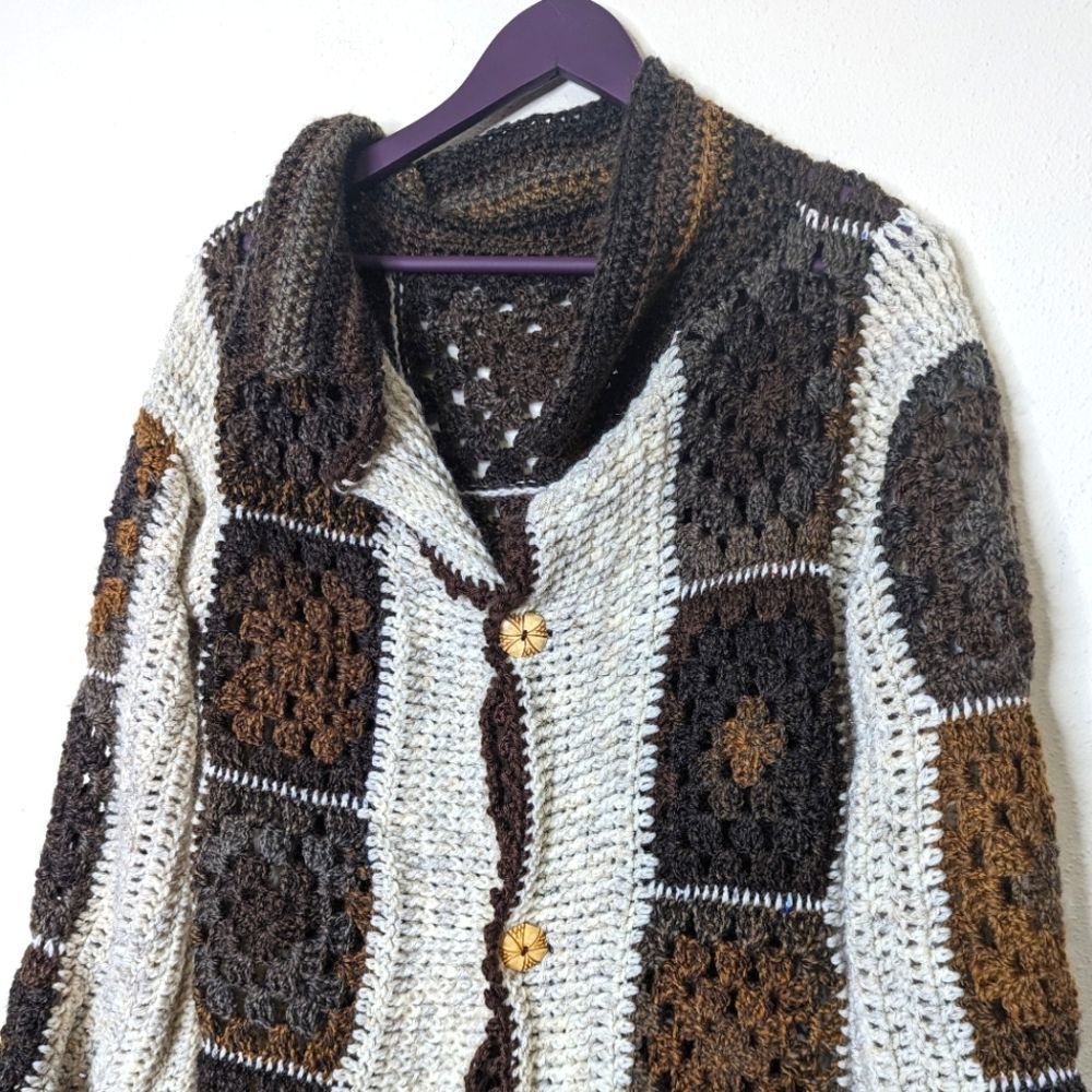 Granny Square Crochet Long Cardigan Sweater Coat Handmade - Picture 13 of 15
